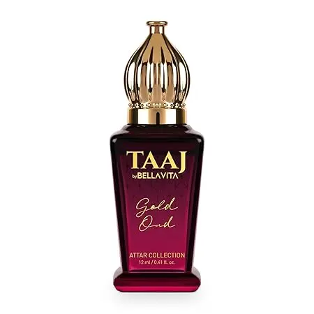 BELLAVITA TAAJ Gold Oud Unisex Long Lasting Attar for Man and Woman 12ml | Caramel, Rose, Jasmine and Orris | Non-Alcoholic Roll On | Ideal Gift for Men and Women